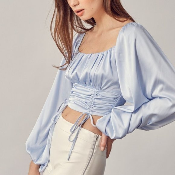 JET SET LONG SLEEVE RUCHED CROP TOP - Picture 2 of 4